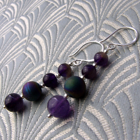 Purple semi-precious stone earrings, amethyst handcrafted drop earrings, purple earrings BB72