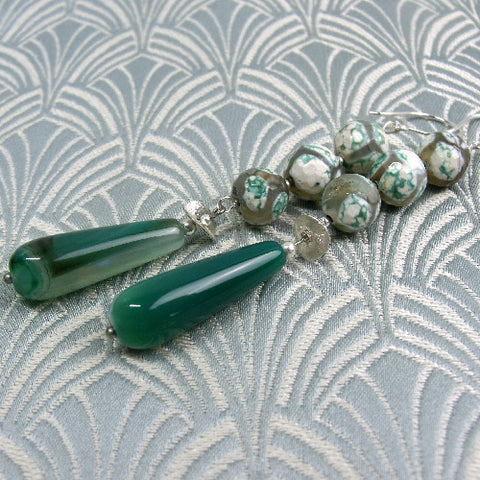 Green long drop earrings UK, long green dangle earrings  CC31