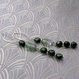 Long green statement earrings, handmade statement earrings, long drop handmade earrings BB84