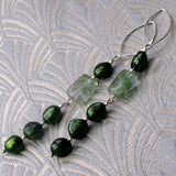 Long green statement earrings, handmade statement earrings, long drop handmade earrings BB84