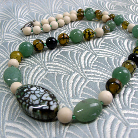 Green handcrafted necklace, green semi-precious necklace, CC26