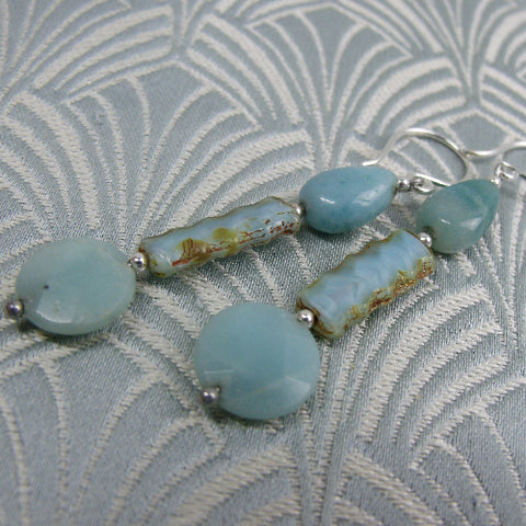 Amazonite earrings, blue semi-precious gemstone earrings, unique handcrafted drop earrings CC33