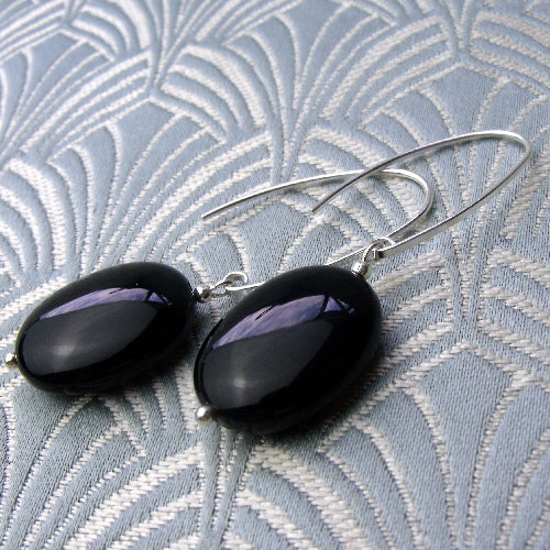 long black earrings, black onyx long handmade earrings