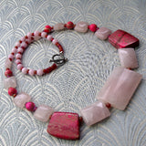 pink semi-precious necklace handmade rose quartz