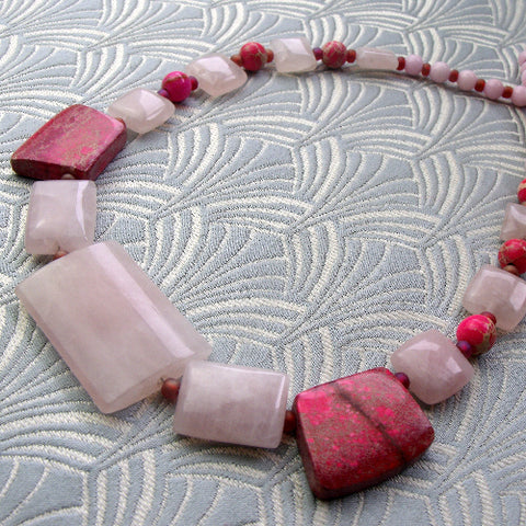 Pink chunky necklace, semi-precious necklace, handcrafted necklace BB88