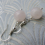 short drop rose quartz bead earrings