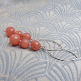 long drop earrings, long pink earrings, pink semi-precious earrings