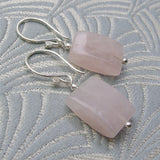 short rose quartz earrings, short pink handmade earrings, semi-precious stone drop earrings