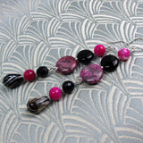 long handmade earrings semi-precious pink beads