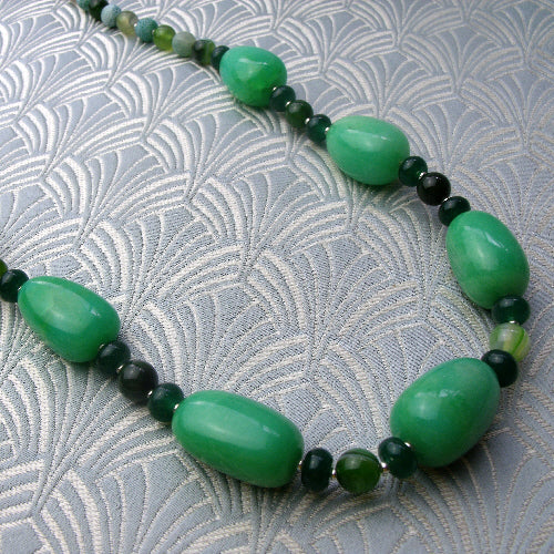 Chunky green necklace, chunky handmade necklace, green semi-precious necklace