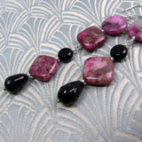 long drop pink earrings, long pink gemstone earrings statement