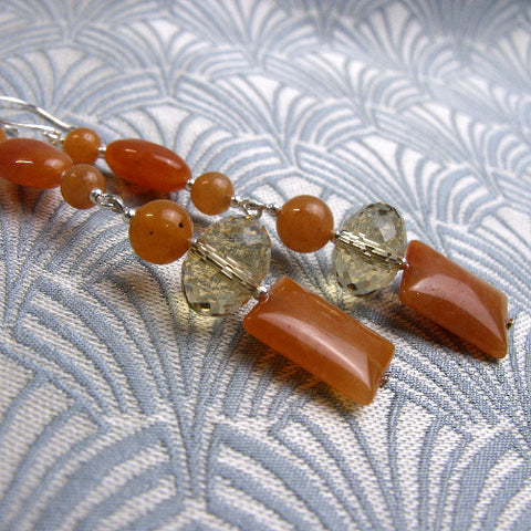 Orange long handmade earrings, orange long dangle earrings  CC18