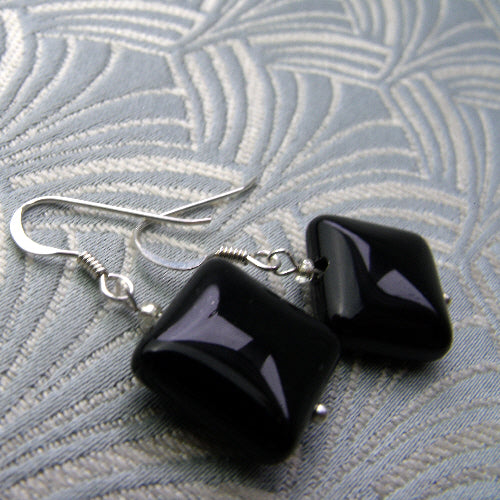 short drop black earrings, small earrings, short handmade dangle earrings
