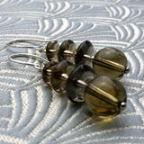 smoky quartz semi-precious jewellery, handmade smoky quartz earrings uk