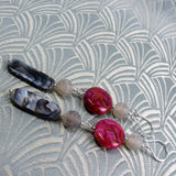 long handmade grey earrings semi-precious stone beads