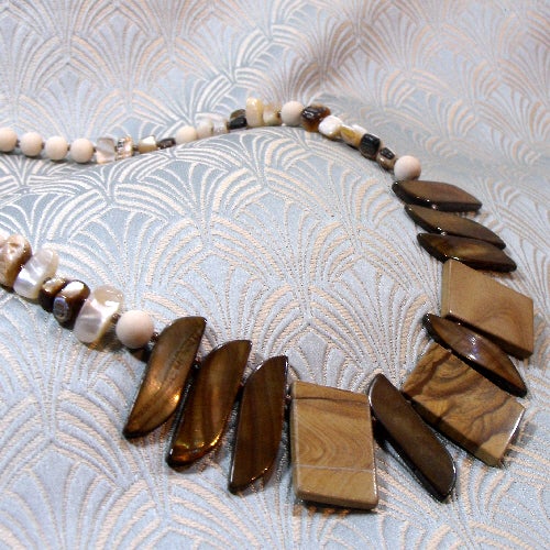 chunky brown necklace design, handcrafted semi-precious stone necklace, unique handmade neckalce