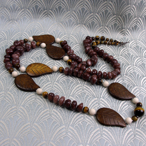 long brown chunky necklace, long semi-precious  necklace, long brown necklace