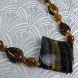 chunky brown semi-precious stone necklace handmade tigers eye