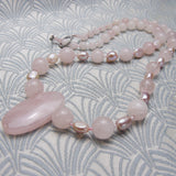 pink gemstone necklace handmade rose quartz