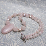 rose quartz gemstone necklace, unique pink necklace