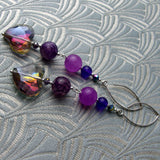 long purple gemstone statement earrings