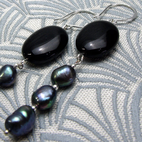 Black long handmade earrings, long drop earrings CC22