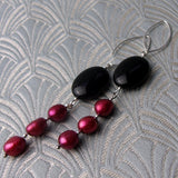 long drop black earrings handmade wit5h pearls