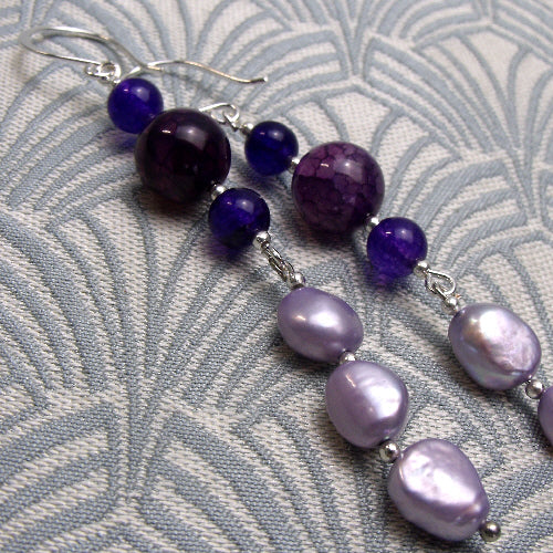 long semi-precious earrings handmade with pearls