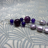 unique long drop statement earrings purple gemstone beads