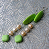 long drop green semi-precious statement earrings handmade uk