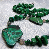 long handmade necklace, chunky green necklace