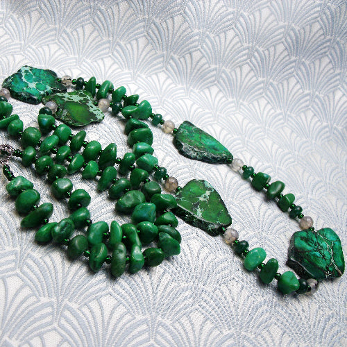 long green chunky necklace, long necklace, long semi-precious necklace