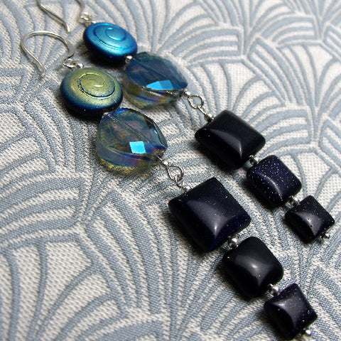 Long handmade drop earrings, long blue dangle earrings CC24