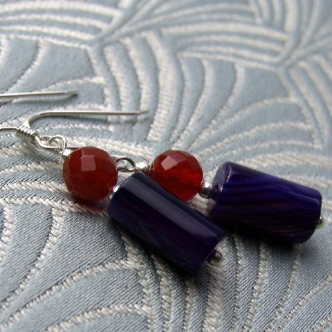 Purple short handmade earrings, semi-precious drop earrings BB99