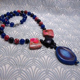 unique blue agate pendant necklace handmade uk