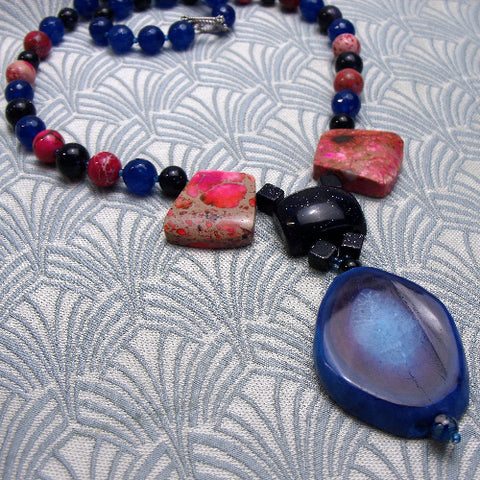 Blue handmade necklace, semi-precious gemstone necklace design, blue gemstone necklace  CC18