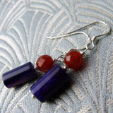 semi-precious stone earrings purple short drop