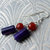 unique handmade purple drop earrings short length