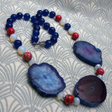 unique handmade chunky necklace, blue gemstone necklace