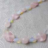 pink gemstone long necklace handmade rose quartz