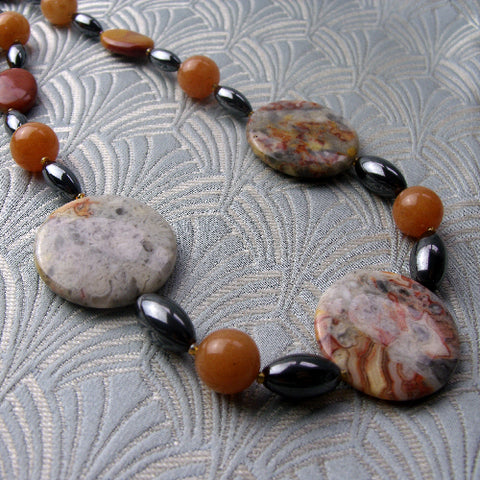Long chunky necklace, long jasper necklace handmade UK, long semi-precious stone necklace CC02