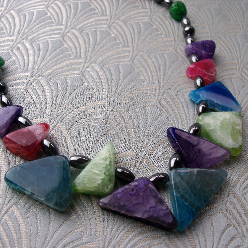 unusual handmade chunky necklace, long chunky necklace, handcrafted semi-precious gemstone necklace