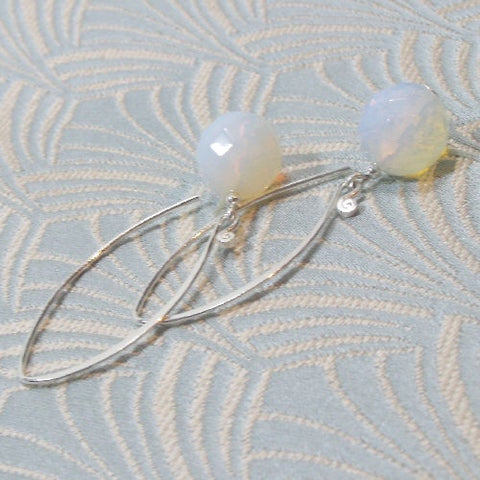 Long drop earrings, Long opal quartz handmade earrings UK, semi-precious stone earrings  (A145)