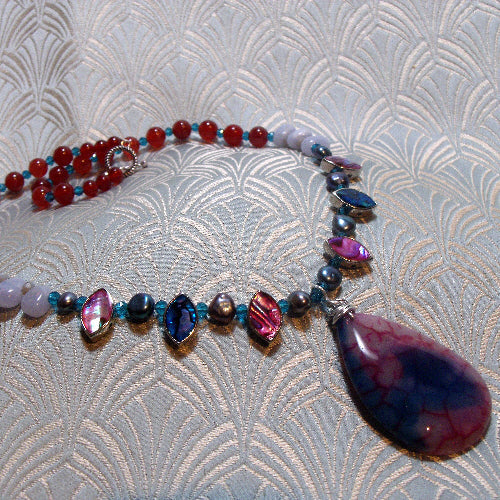 handcrafted agate semi-precious stone necklace, agate pendant necklace
