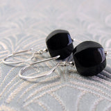 short drop earrings, black onyx small drop earrings uk, short semi-precious stone earrings black onyx