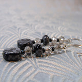 snowflake obsidian long semi-precious stone earrings