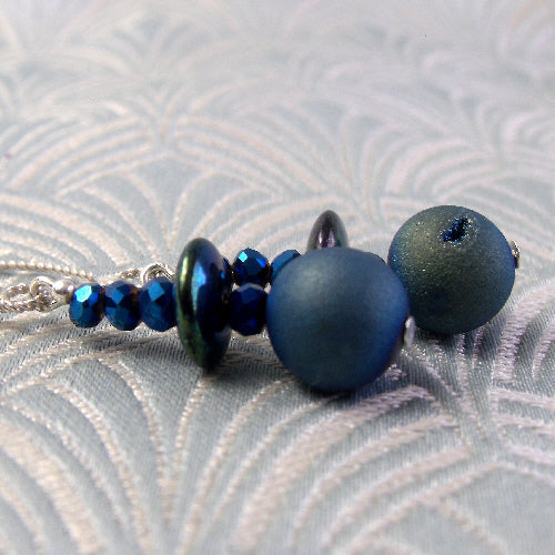 long semi-precious stone earrings, long blue earrings, blue jewellery