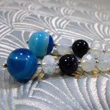unique long blue drop earrings semi-precious beads
