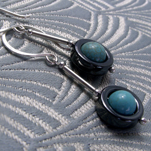 turquoise earrings, jewellery handcrafted UK, semi-precious drop earrings