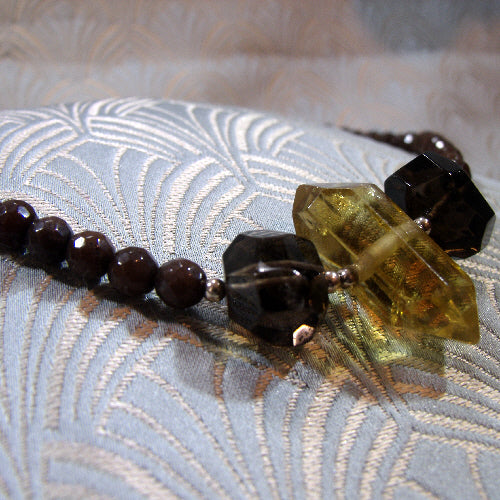 short smoky quartz necklace uk, short semi-precious necklace uk, handmade brown jewellery uk